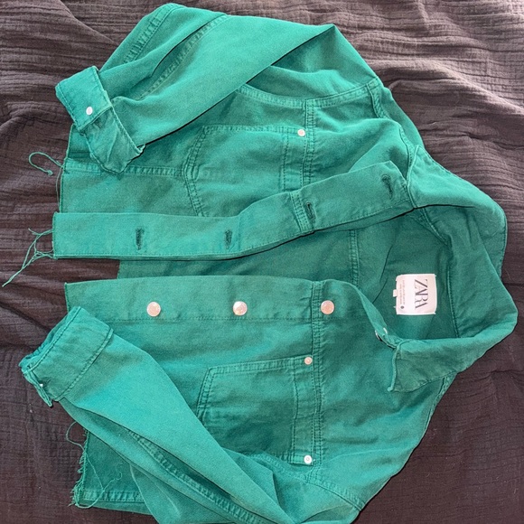 Zara cropped denim jacket - green - Picture 4 of 4